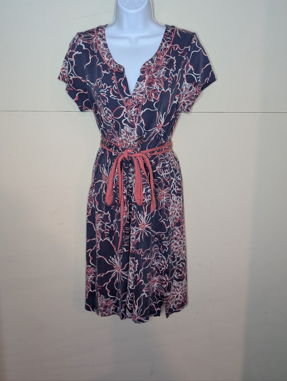 Lilly Pulitzer Mid Length Dress Purple with Pink Florals Silk and Cotton